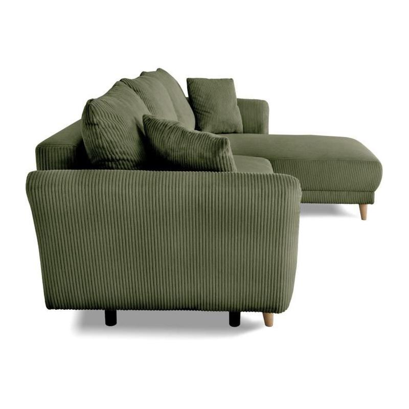 Canapé d'angle convertible réversible CLAUDIUS 3/4 places - Lincoln Kaki - Coffre