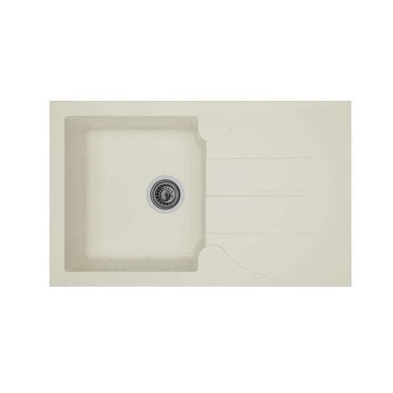 Evier cuisine encastrable 1 bac + égouttoir Aloa - Résine Blanc