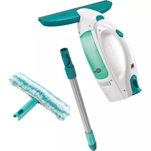 Nettoyeur pour vitre avec manche et mouilleur Leifheit Dry & Clean 51003, set pour un nettoyage sans traces, autonomie 38min