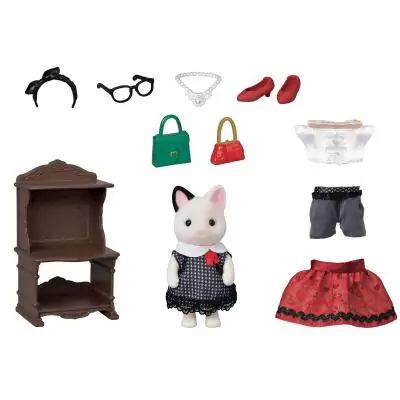 Sylvanian Families La valisette de mode et grande sœur Chat bicolore