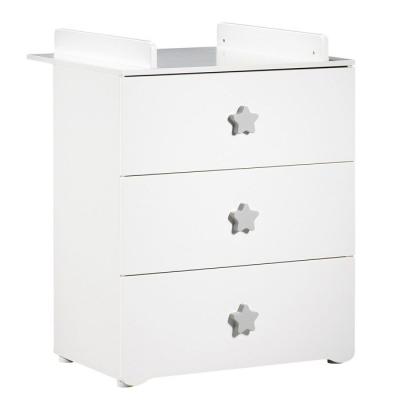 Commode à langer Babyprice Basic - Blanche - 3 tiroirs - Boutons étoiles - Compact