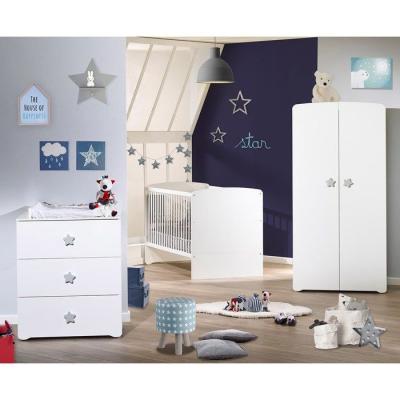 Commode à langer Babyprice Basic - Blanche - 3 tiroirs - Boutons étoiles - Compact