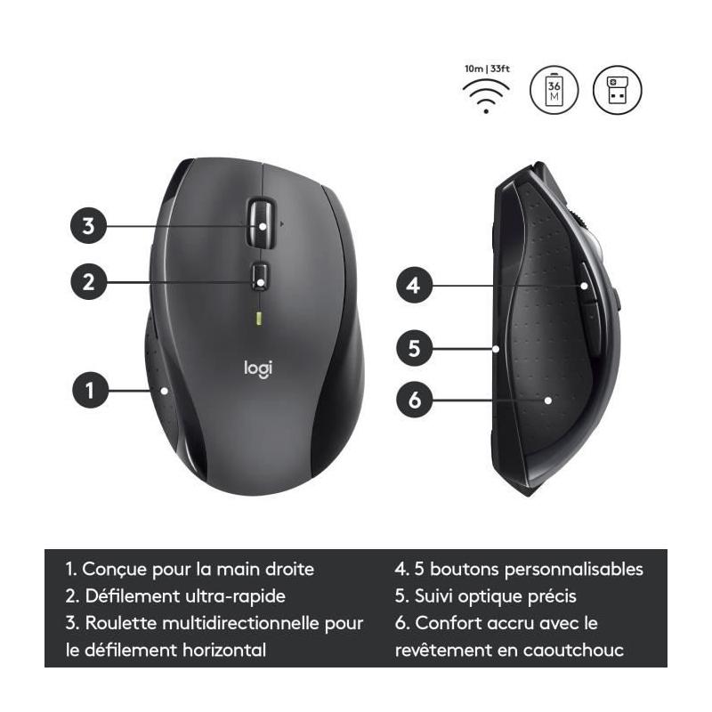 Souris sans fil Logitech M705 Gris - Dimensions compactes