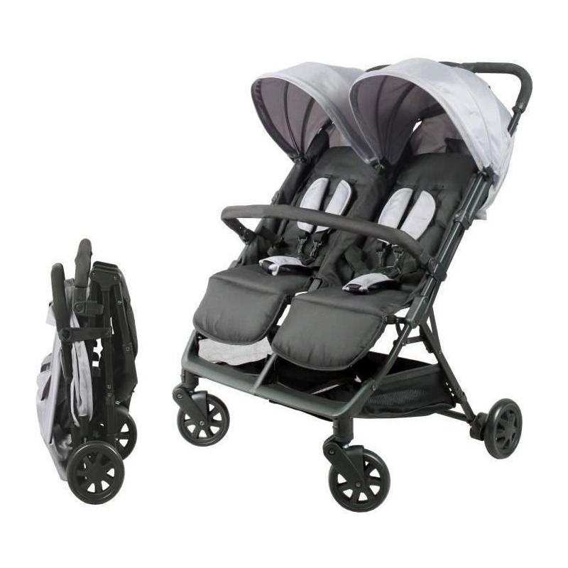 Poussette Double Compacte pour Jumeaux - Bambisol DS209 GRIS NOIR