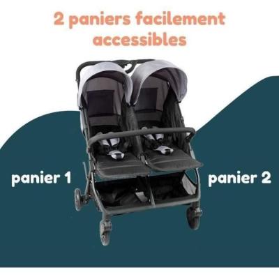 Poussette Double Compacte pour Jumeaux - Bambisol DS209 GRIS NOIR