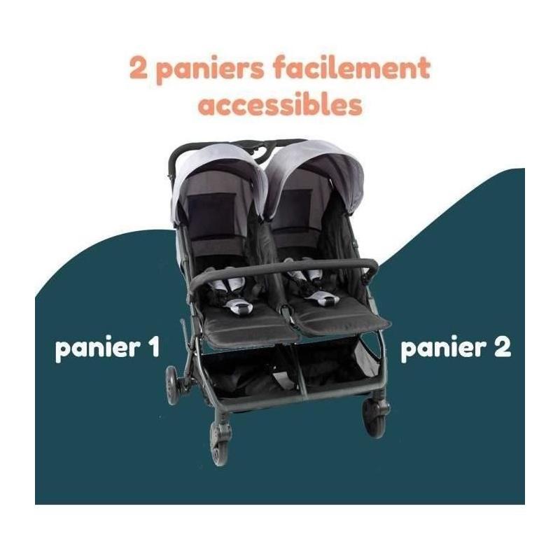 Poussette Double Compacte pour Jumeaux - Bambisol DS209 GRIS NOIR