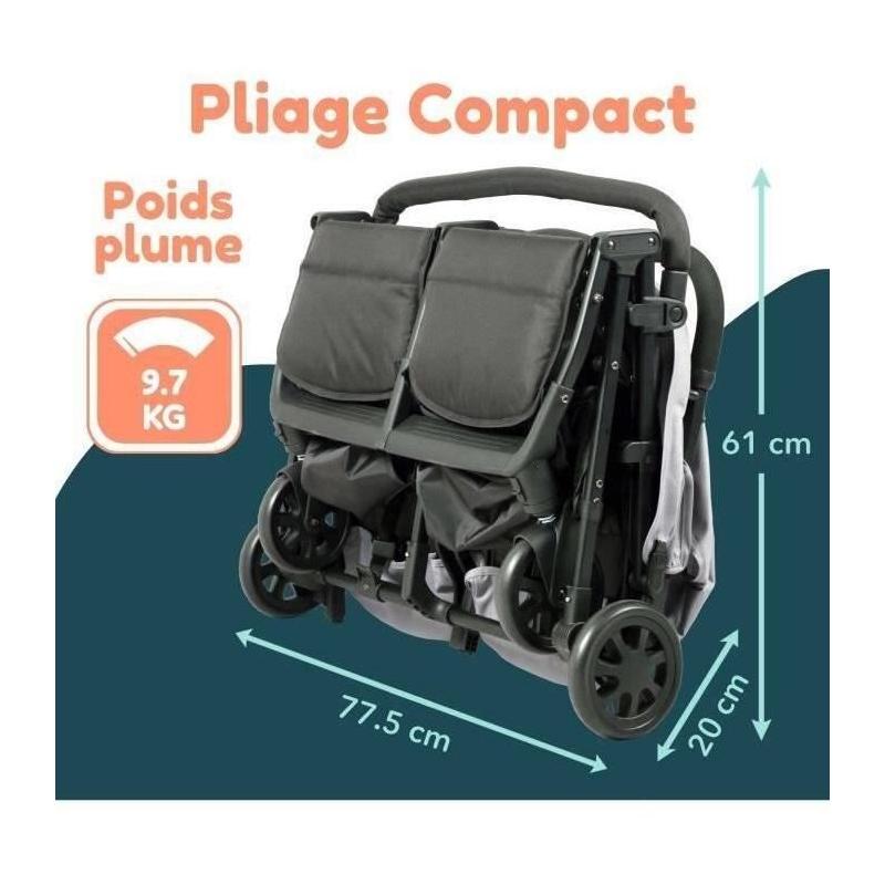 Poussette Double Compacte pour Jumeaux - Bambisol DS209 GRIS NOIR