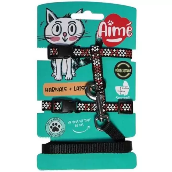 Kit harnais et laisse - AIMÉ - Reflechissant Rouge pour Chat
