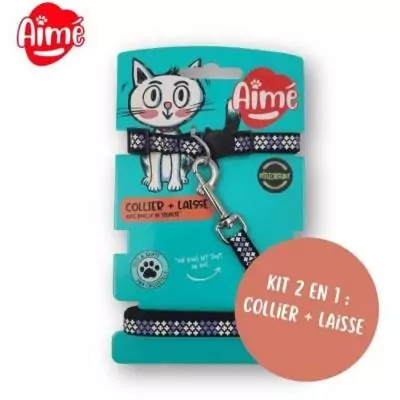 Ensemble collier et laisse réfléchissant violet pour chat - AIMÉ