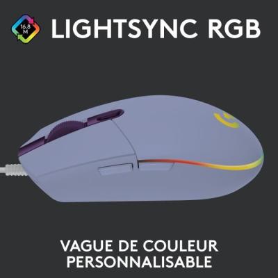 Souris gamer Logitech G203 Lightsync RGB Lilas - USB