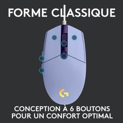 Souris gamer Logitech G203 Lightsync RGB Lilas - USB