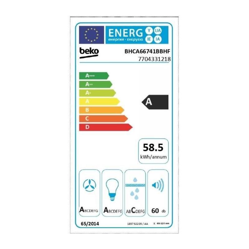 Hotte murale BEKO BHCA66741BBHF - 60cm compact et puissant