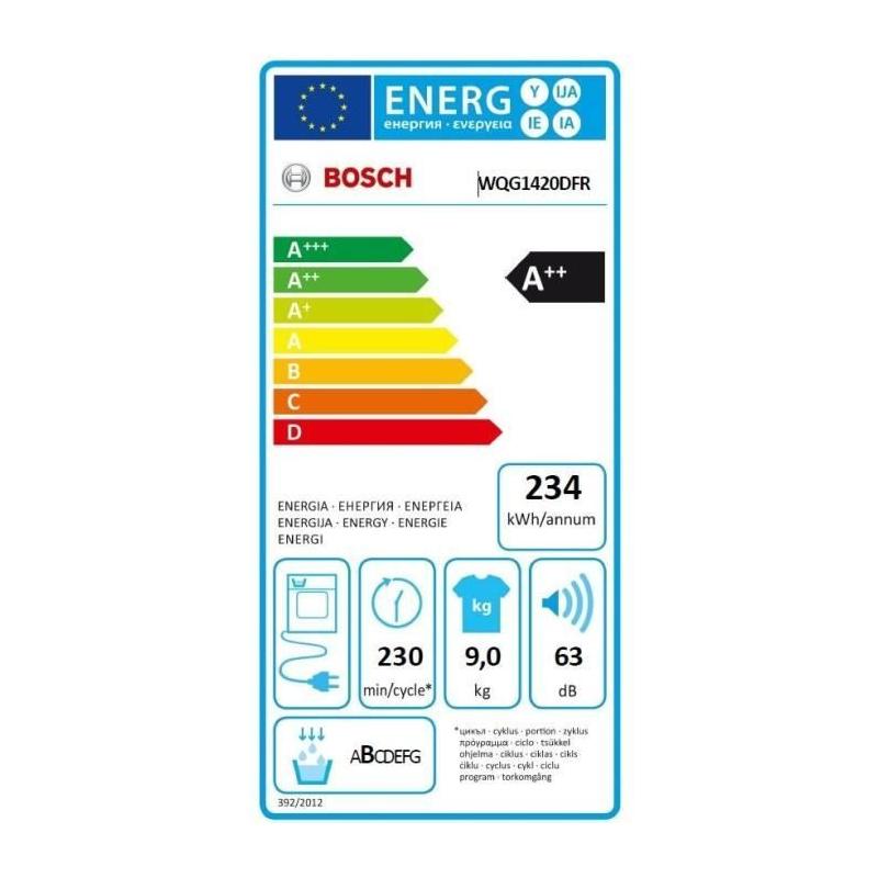 Sèche-linge Bosch WQG1420DFR SER6: performant et économe - Blanc