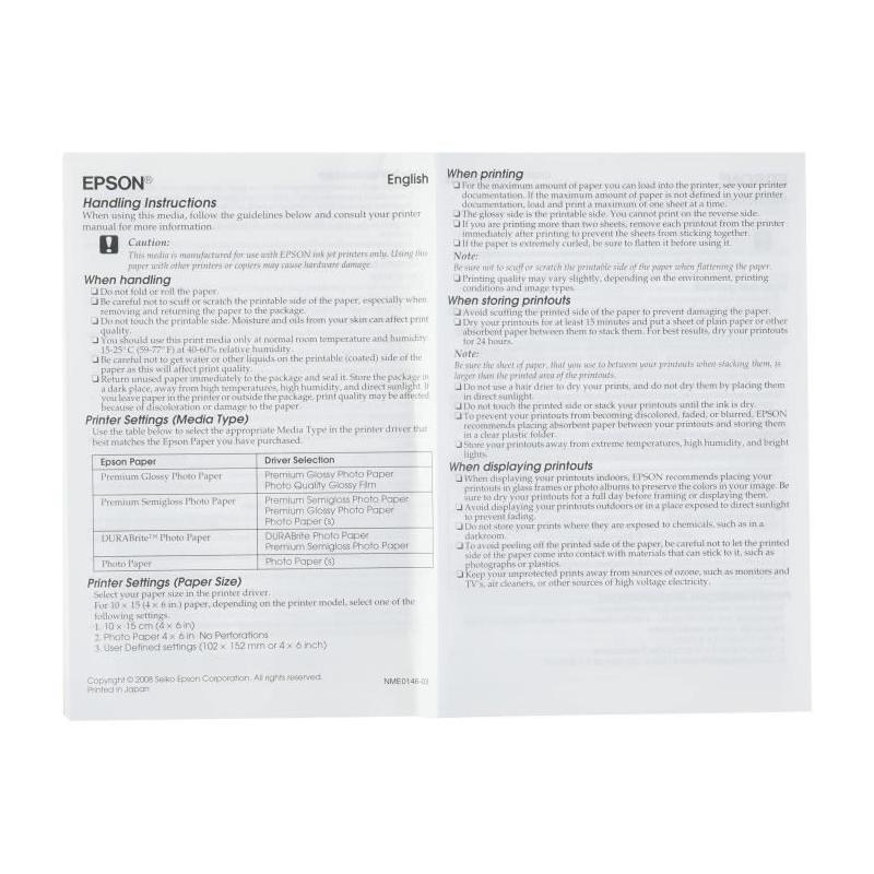 Papier Photo Premium Brillant EPSON - 130x180mm - 30 feuilles