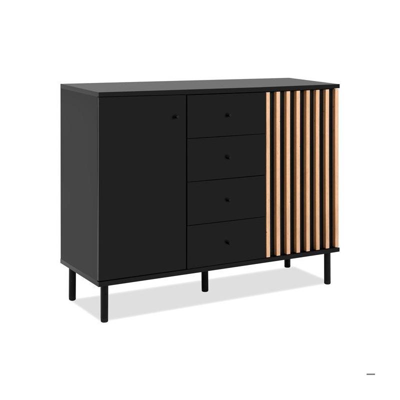 Buffet MONZA 01B Noir/Chene artisan - 2 portes - 4 tiroirs - 118x90x40 cm