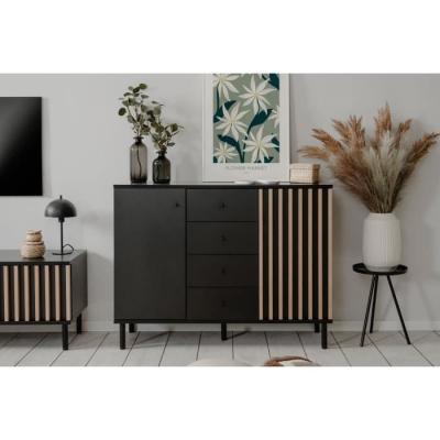 Buffet MONZA 01B Noir/Chene artisan - 2 portes - 4 tiroirs - 118x90x40 cm
