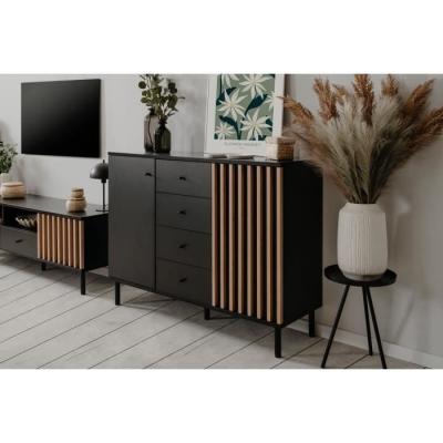 Buffet MONZA 01B Noir/Chene artisan - 2 portes - 4 tiroirs - 118x90x40 cm