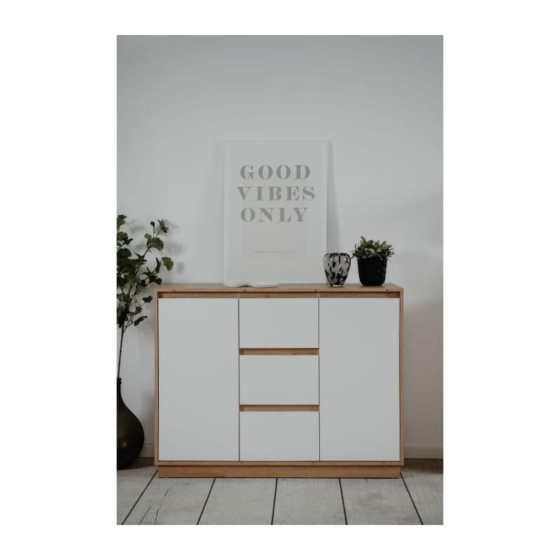 Buffet PHoeNIX Chene Artisan Blanc - 2P 3T - 117x88x40cm