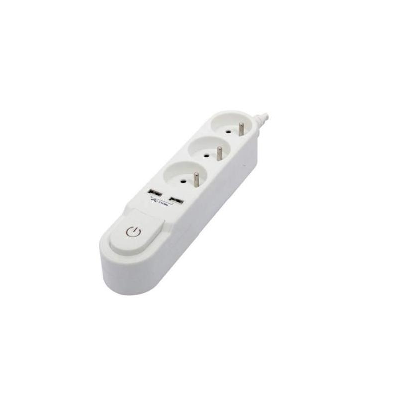 Bloc multiprise CHACON avec interrupteur - 3 prises 16A et 2 sorties USB 2A