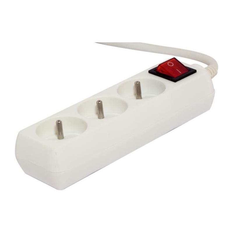 Bloc avec interrupteur - CHACON - 3 prises x 16 A - 1,5 m - Blanc