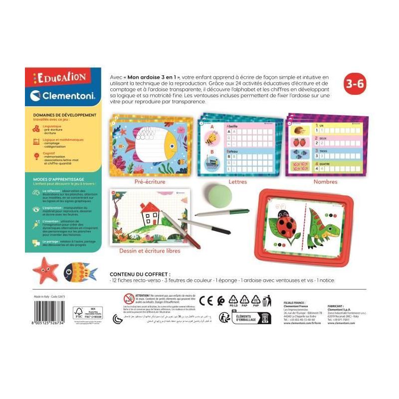 Ardoise Enfant Clementoni - Mon Atelier d'Écriture Alphabet et Pré-écriture