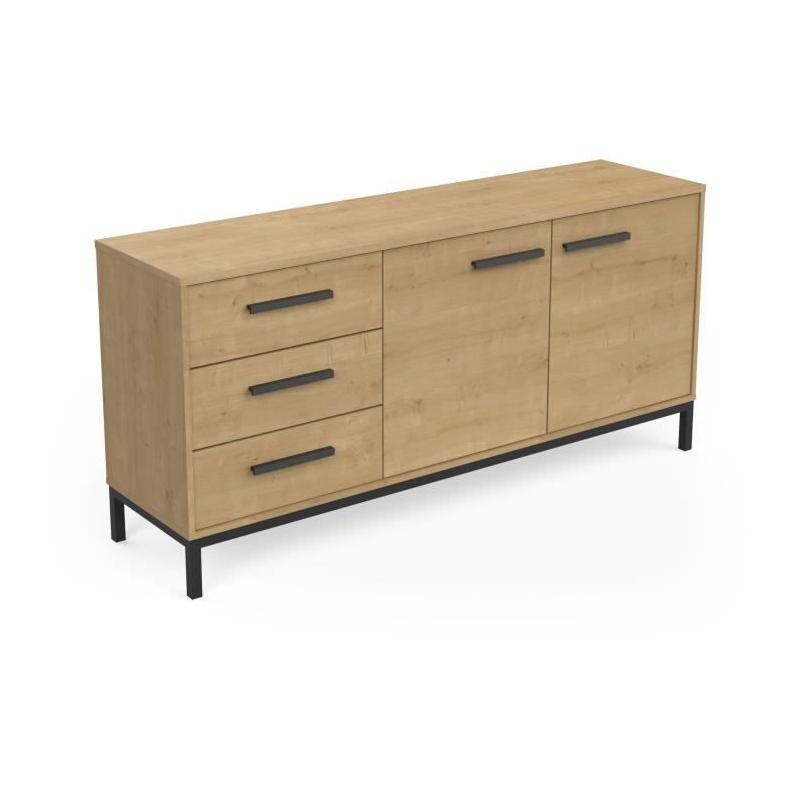 Enfilade 2 portes / 3 tiroirs CRAFT Chene Hamilton / Noir - 152 x 39,5 x 72,3 cm