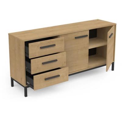 Enfilade 2 portes / 3 tiroirs CRAFT Chene Hamilton / Noir - 152 x 39,5 x 72,3 cm