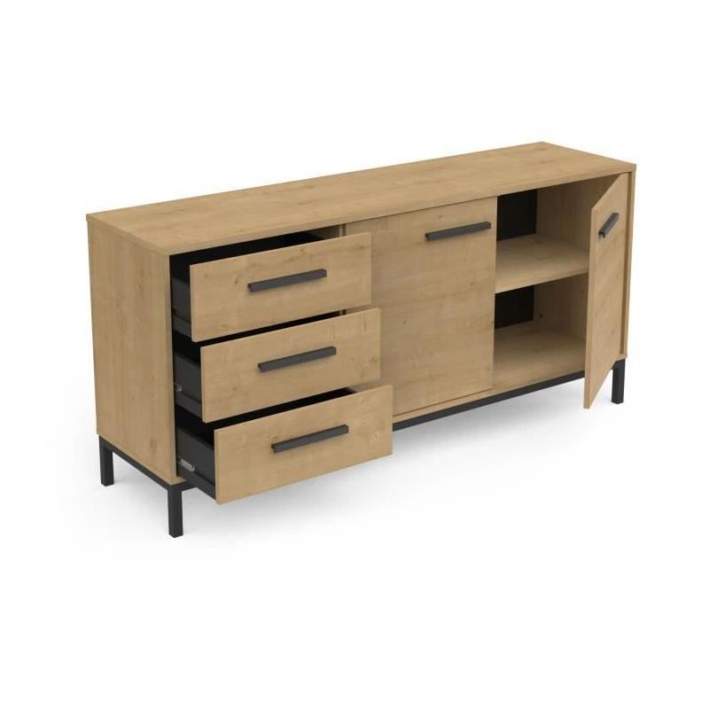 Enfilade 2 portes / 3 tiroirs CRAFT Chene Hamilton / Noir - 152 x 39,5 x 72,3 cm
