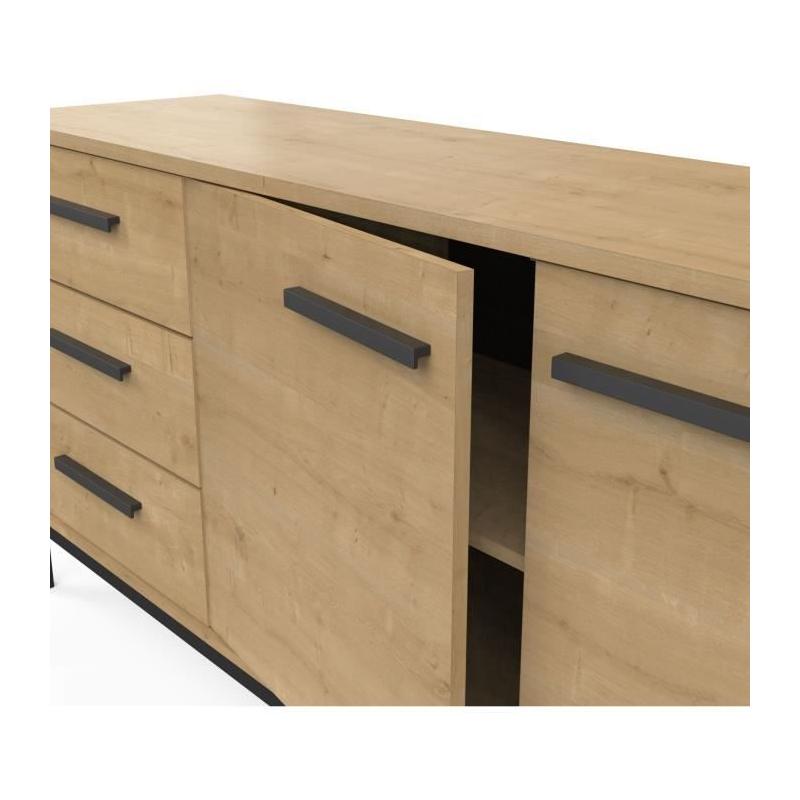 Enfilade 2 portes / 3 tiroirs CRAFT Chene Hamilton / Noir - 152 x 39,5 x 72,3 cm