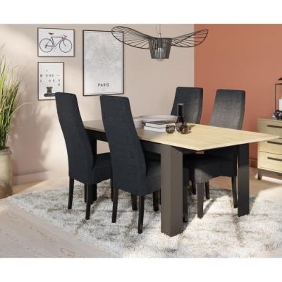 Table extensible CRAFT rectangulaire chêne Hamilton et noir mat - 6 places