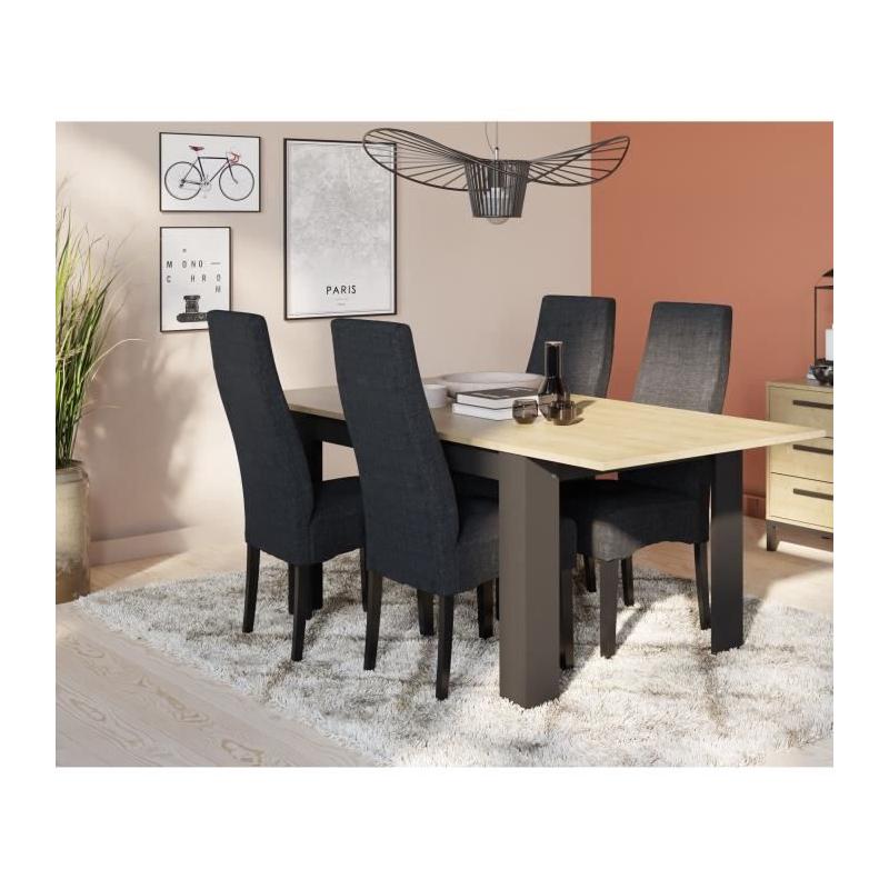 Table extensible CRAFT rectangulaire chêne Hamilton et noir mat - 6 places