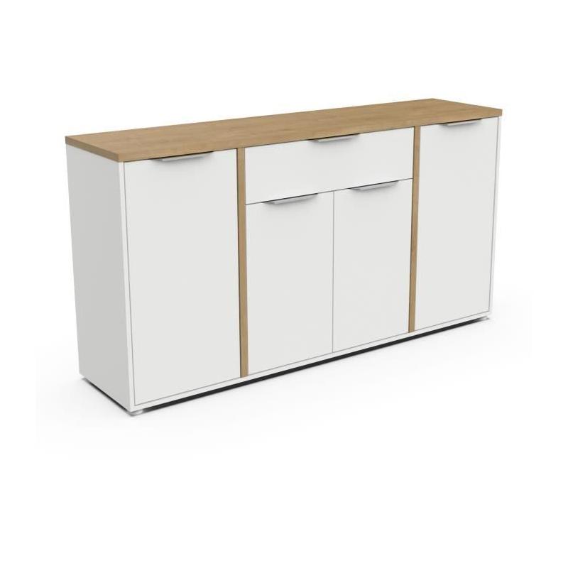 Enfilade ACCESS - 4 portes + 1 tiroir - Chene Hamilton/Blanc - Made in France