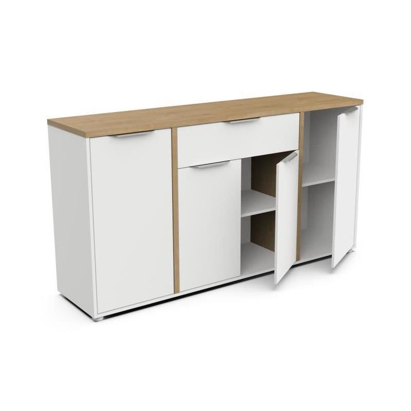 Enfilade ACCESS - 4 portes + 1 tiroir - Chene Hamilton/Blanc - Made in France