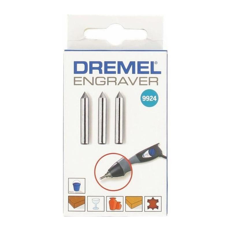 Lot de 3 Pointes Carbure DREMEL 9924 pour Gravure sur Bois, Métaux et Plastiques