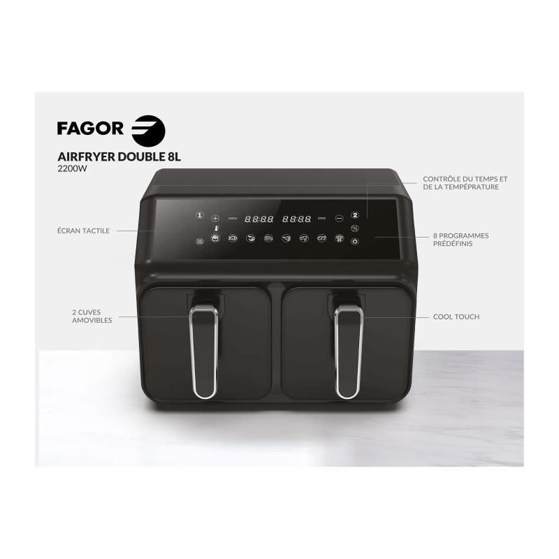 FAGOR Airfryer 8L - Friteuse sans huile 2 cuves de 4L - 2200W