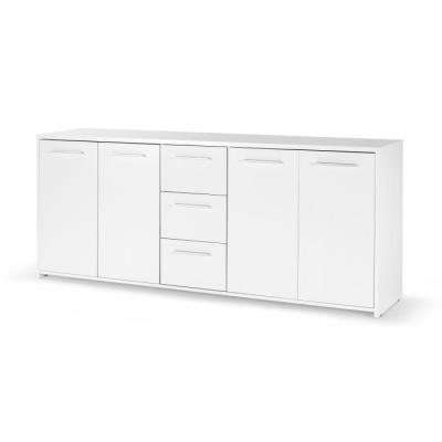 Buffet 4 portes 3 tiroirs blanc mat - Design épuré - Bois certifié FSC