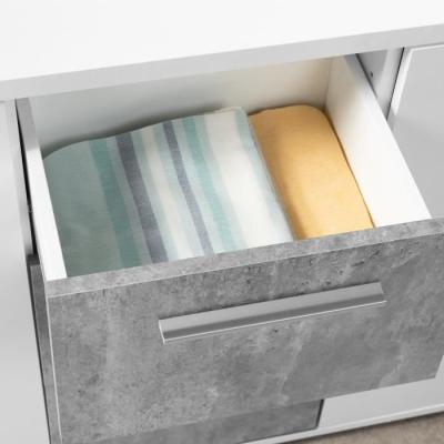 Buffet moderne 4 portes + 3 tiroirs - Blanc/Gris béton - Certification FSC - 179x42x74,5 cm