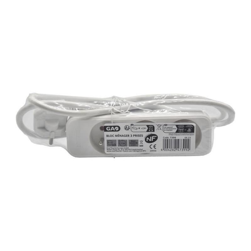 Bloc ménager GAO - 3 prises 2P+T sécurisé NF - Compact