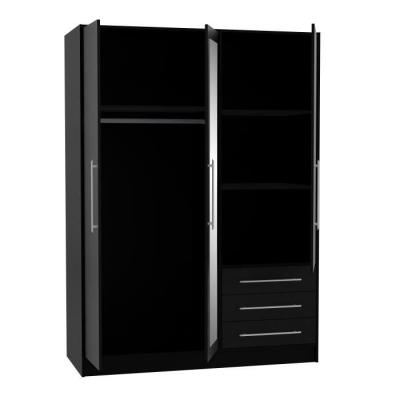 Armoire 3 portes battantes avec miroir + 3 tiroirs - Noir - JUPITER