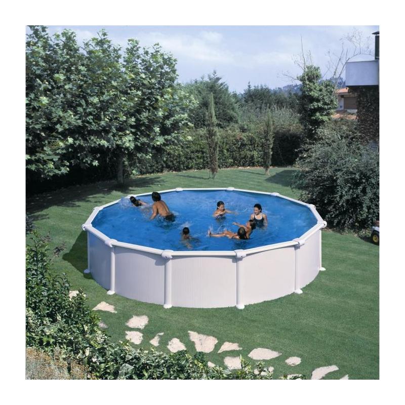 Kit Piscine Hors Sol Acier Ronde Blanche Ø370 x 132 cm - Livrée avec Filtre à Sable et Échelle