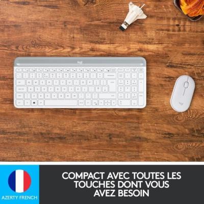 Ensemble Clavier Souris Logitech MK470 Slim Blanc - Sans fil et Silencieux