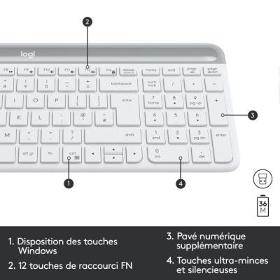Ensemble Clavier Souris Logitech MK470 Slim Blanc - Sans fil et Silencieux