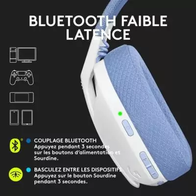 Casque PC Logitech G435 LIGHTSPEED Blanc avec micro