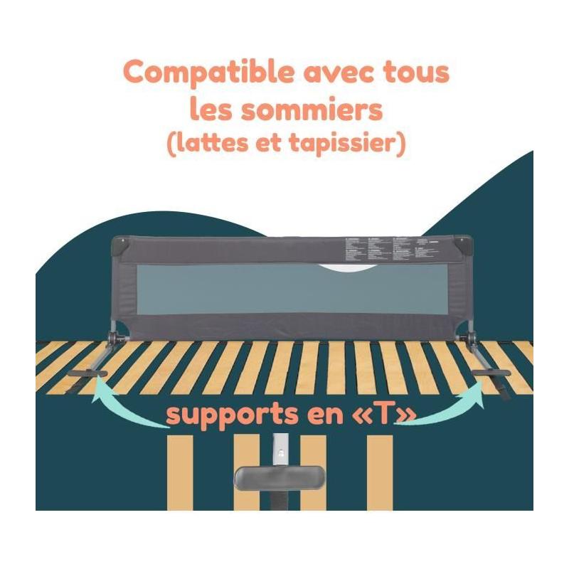 Barriere de lit LOOPING rabattable - Gris 74x18x8 cm