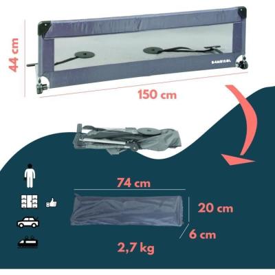Barriere de lit LOOPING rabattable - Gris 74x18x8 cm