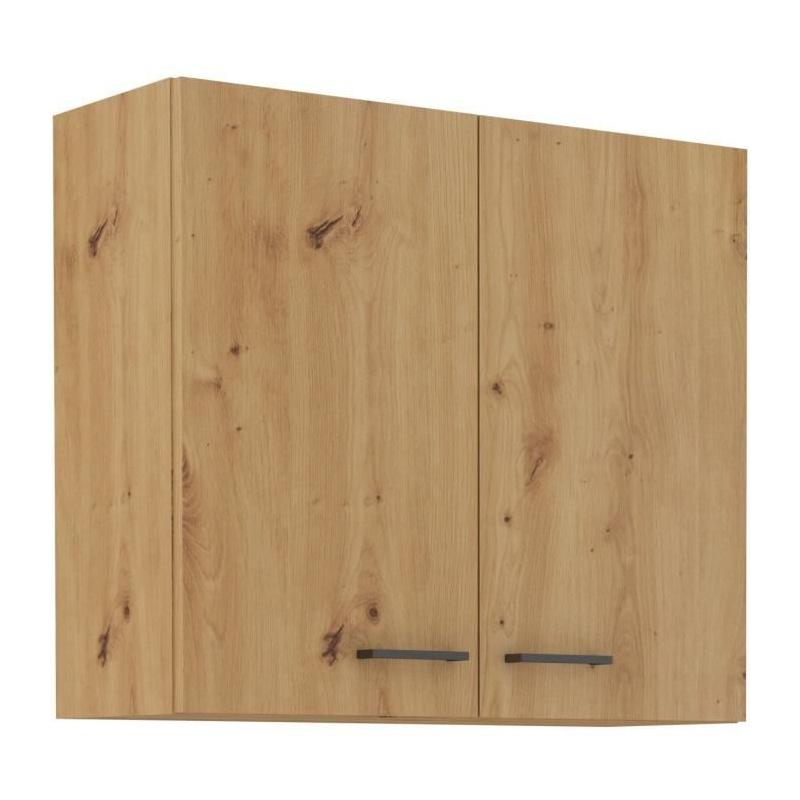 Meuble haut MODENA - 2 portes - 80 cm - Chene artisan / Noir mat