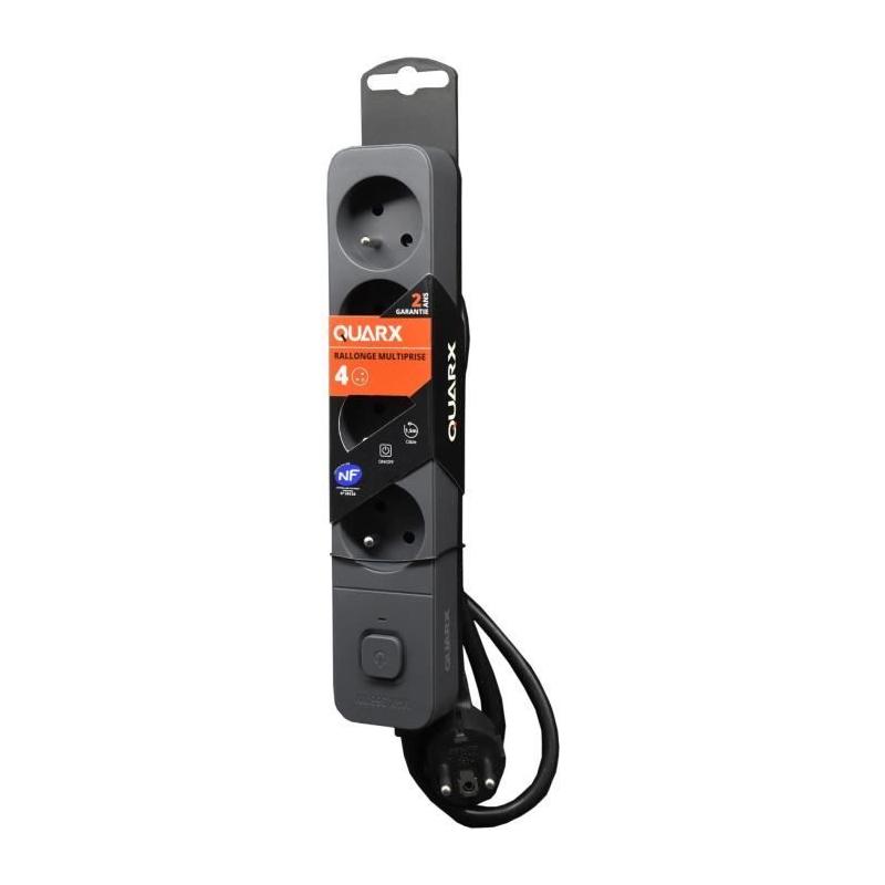 Multiprise QUARX - 4 prises + 3 ports USB, câble 1,5m