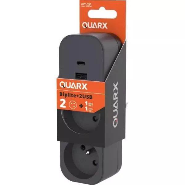 Biplite - QUARX - 2P 16A - Avec USB-A et USB-C, conforme NF