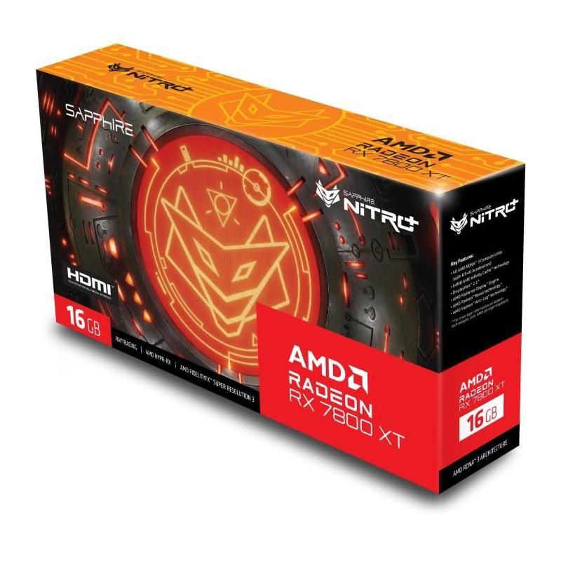 Carte Graphique SAPPHIRE NITRO+ AMD RADEON™ RX 7800 XT - Gaming OC 16GB • GDDR6 • Dual HDMI/DP