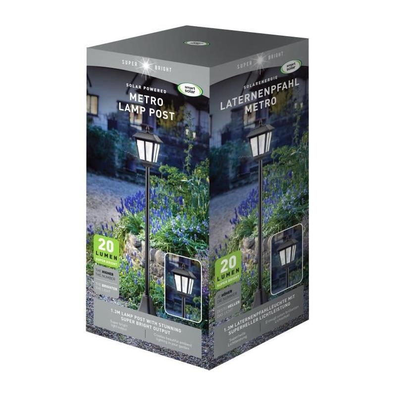 Lampadaire solaire SMART GARDEN Metro 20 lumens Noir - 130 x 18 cm